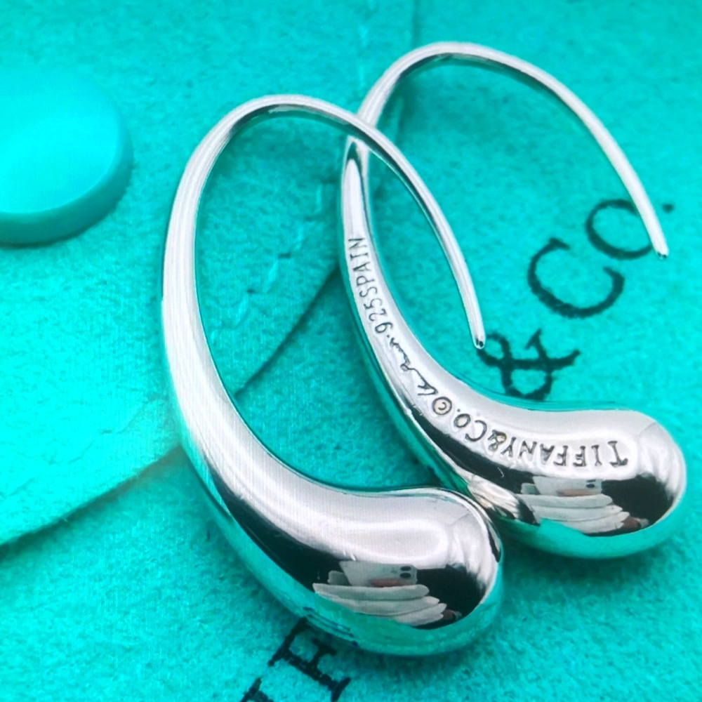 Tiffany aTiffany🤩Tiffany & Co Elsa Peretti Teardrop Hoop Dangle Earrings Silver